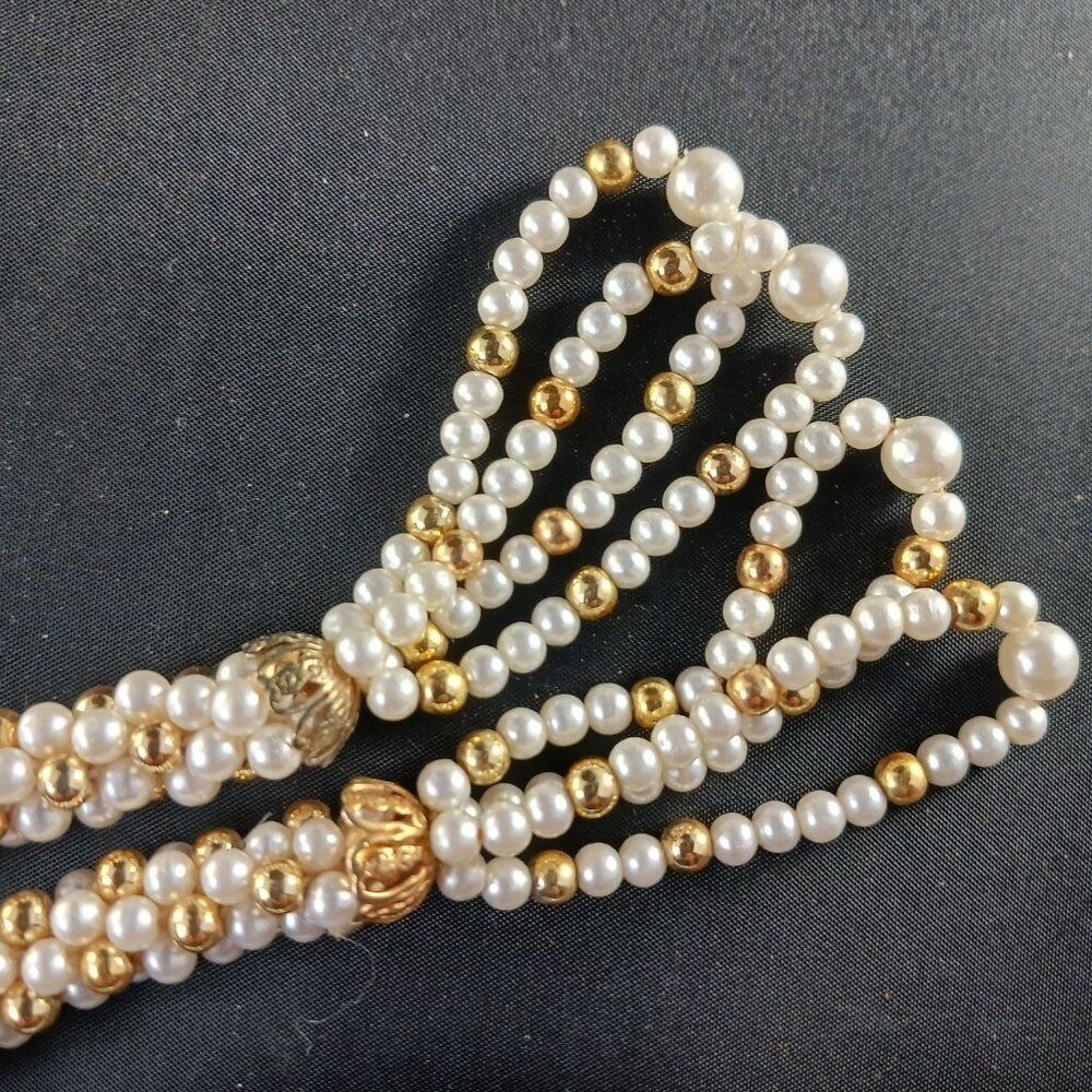 Vintage 52" Beaded Goldtone Necklace /Belt - Picture 3 of 4
